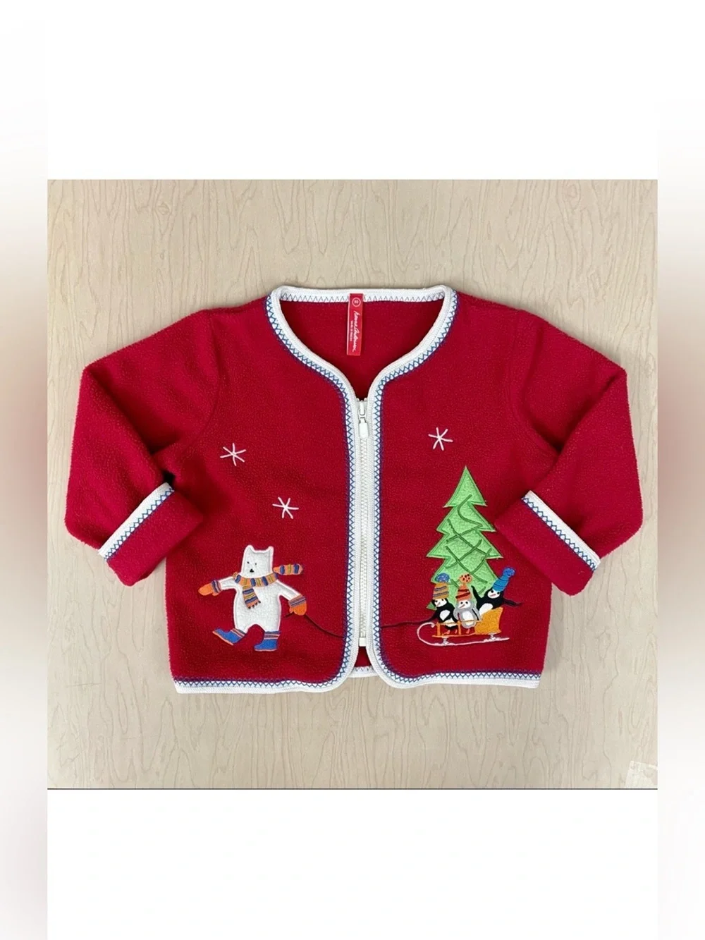 Hanna Andersson Fleece Jacket Girls 18-24M 80 cm Boys Embroidered Penguins Red